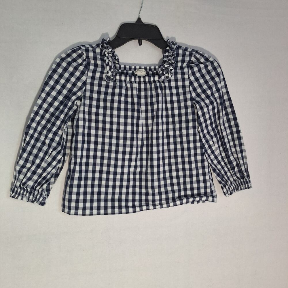 Crewcuts J. Crew Girls Top 6-7 Navy Blue White Gingham Square Neck Prairie Core